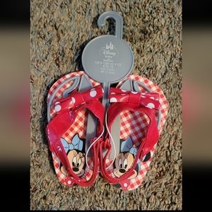 Disney Toddler Minnie Mouse Plaid Flip FlopSandals Strap On 6-12M Red